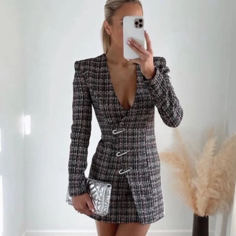 Zara tweed structured blazer dress NWT